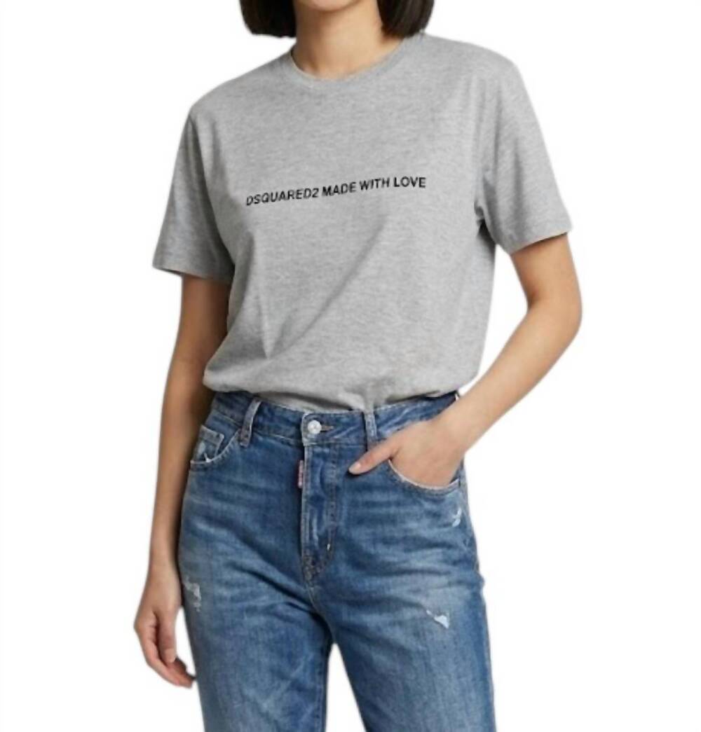 NEW DSQUARED2 women's made with love logo cotton t-shirt in grey